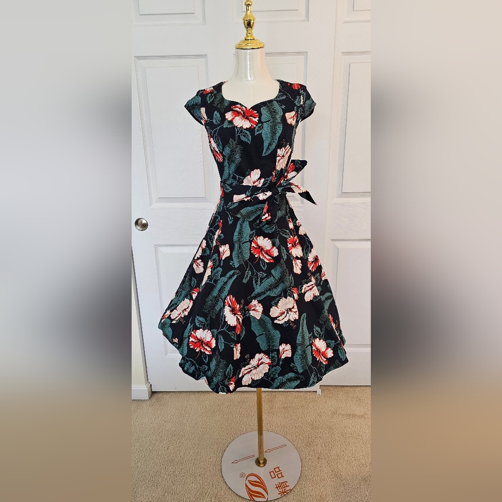 Tropical Floral Strapless Dress, Vintage 50s